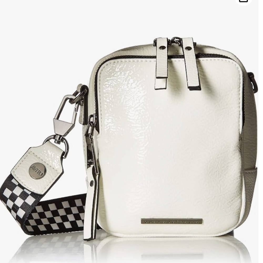 Quay Australia Crossbody Camera Bag - White - Black and White Checkered Strap - Picture 2 of 16